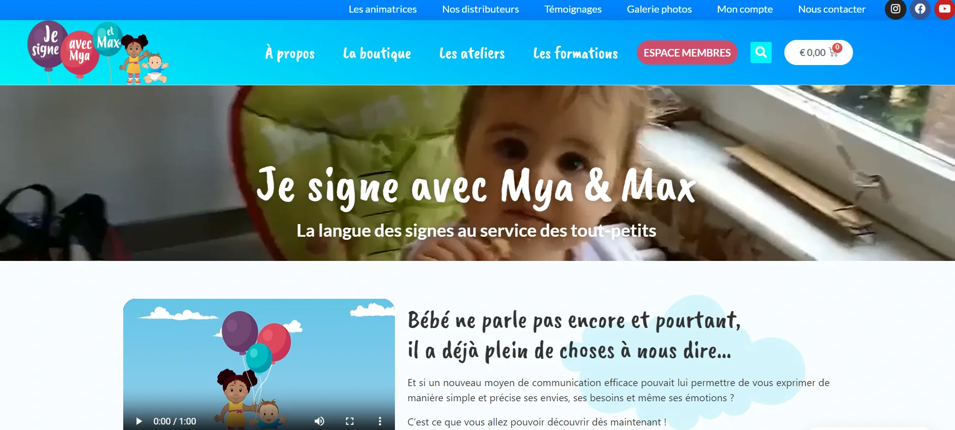 Capture d'écran du site web modernisé du client Mya et Max après une évolution numérique