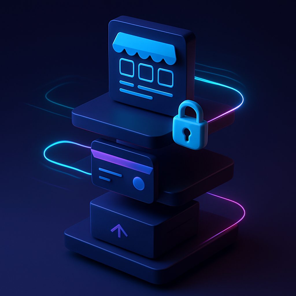 Modules abstraits représentant les étapes de création d'une boutique en ligne